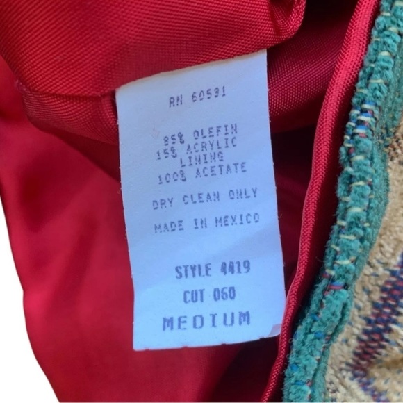 Rough Rider Circle T Chenille Cropped Buttoned Jacket Tan Green Blue Size M - Picture 8 of 9